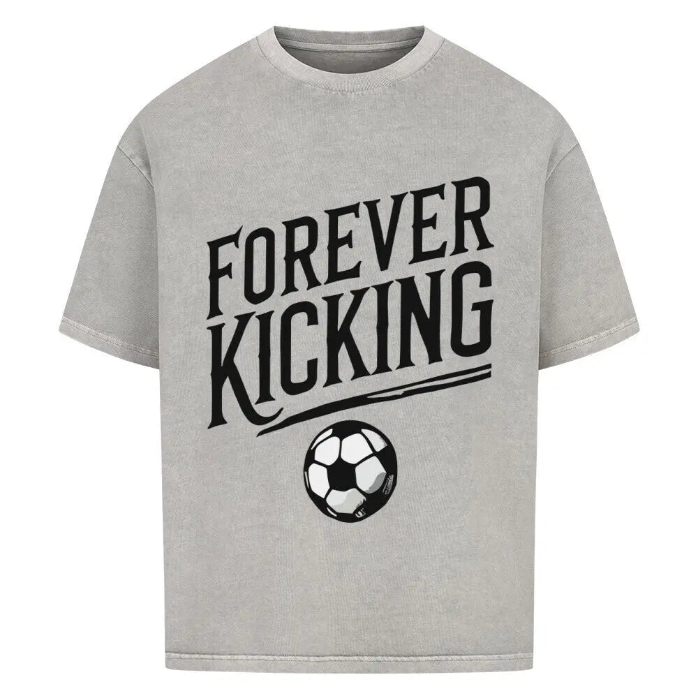 Forever Kicking Oversized Shirt: Graumeliertes Oversized-Shirt mit Fußball-Print „FOREVER KICKING“ – cooler Streetwear-Style