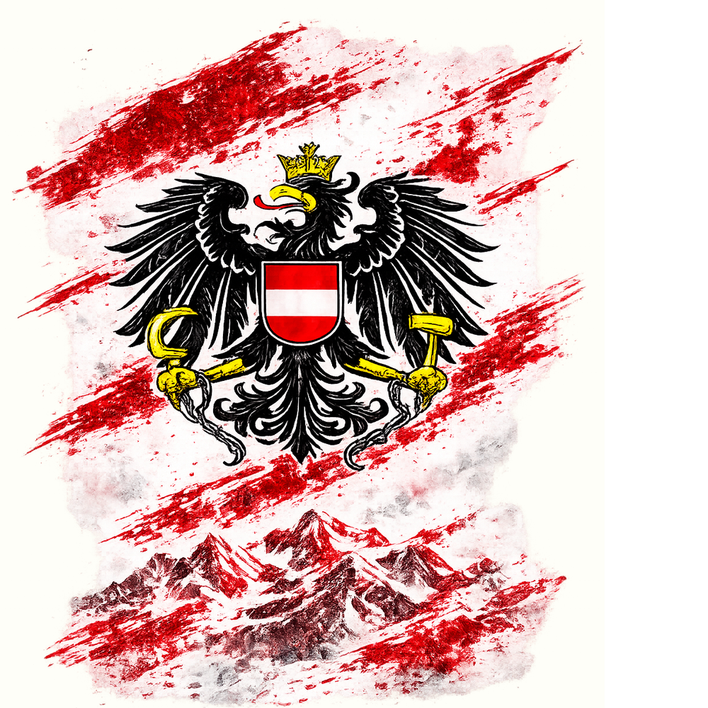 Österreich Full Print Fußball Shirt mit Adler Design und Alpenmotiv in Rot Weiß Design 