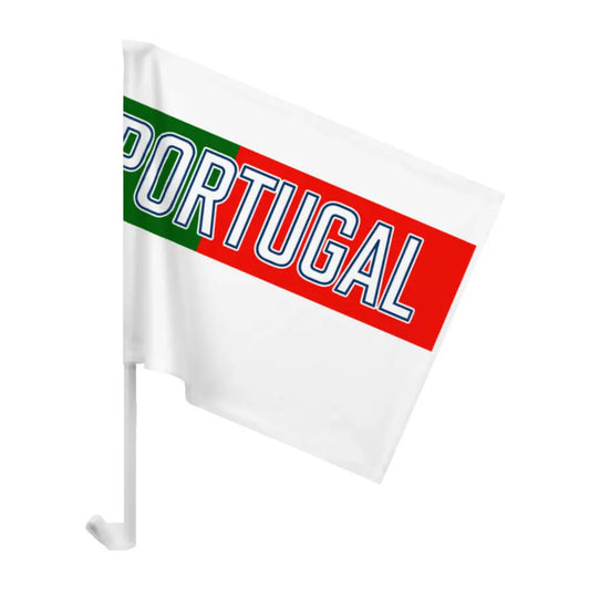 Weiße Autoflagge mit Portugal Schriftzug in Grün und Rot