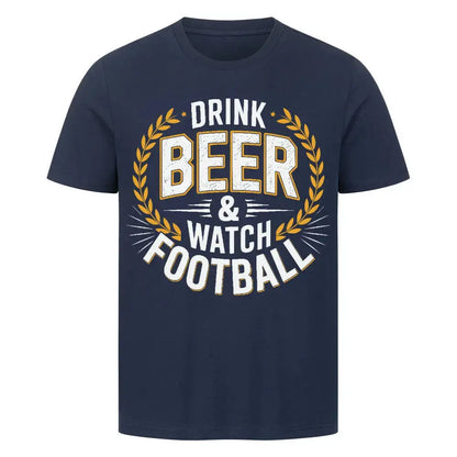 Guinness Beer T-Shirt in Navy mit weiß-goldenem Print "Drink Beer & Watch Football" und Lorbeerkranz-Design