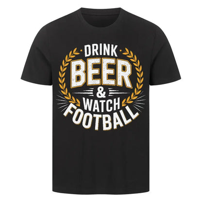 Guinness Beer T-Shirt in schwarz mit weiß-goldenem Print "Drink Beer & Watch Football" und Lorbeerkranz-Design