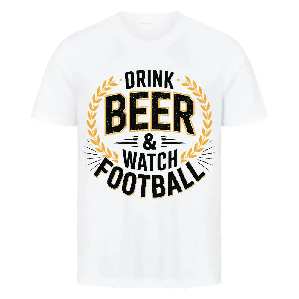 Guinness Beer T-Shirt in Navy mit weiß-goldenem Print "Drink Beer & Watch Football" und Lorbeerkranz-Design