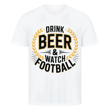 Guinness Beer T-Shirt in Navy mit weiß-goldenem Print "Drink Beer & Watch Football" und Lorbeerkranz-Design