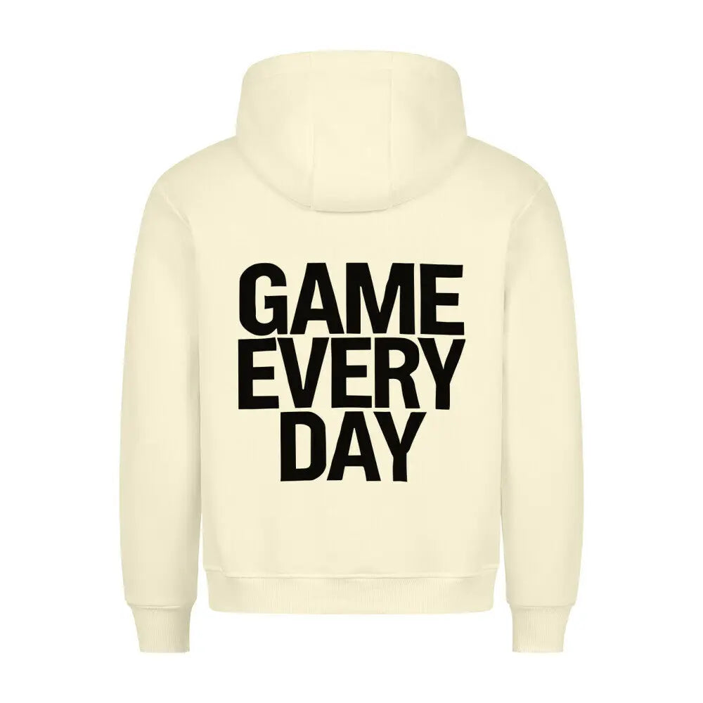 Premium Game Every Day Hoodie: Beigefarbener Hoodie mit schwarzem Rückenprint „GAME EVERY DAY“ – minimalistisch und bold
