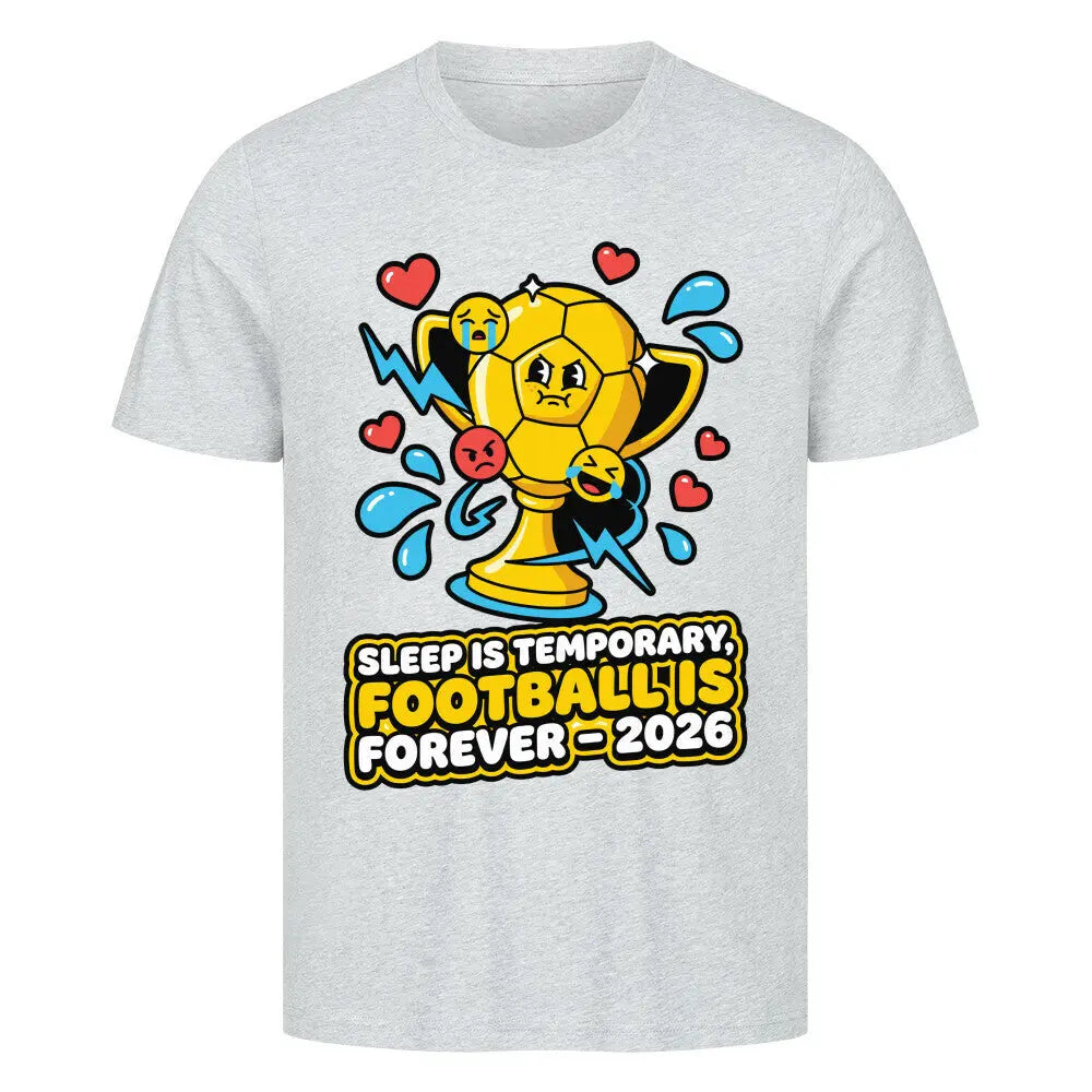 Graues T-Shirt mit buntem Comic-Pokal und "Football is Forever" Print.
