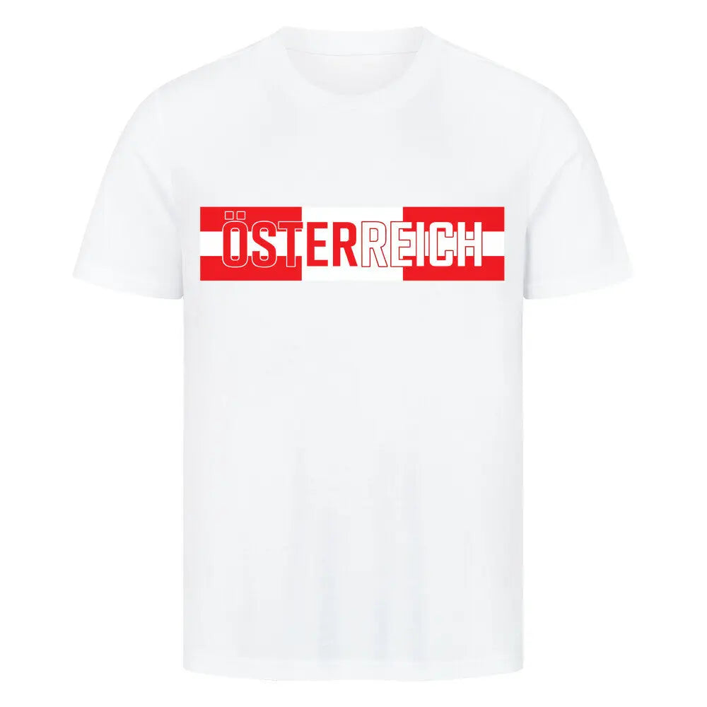 Premium Fußball-Fanshirt der österreichischen Nationalmannschaft in Weiß mit hochwertigem, cleanem Design für einen modernen und sportlichen Look.