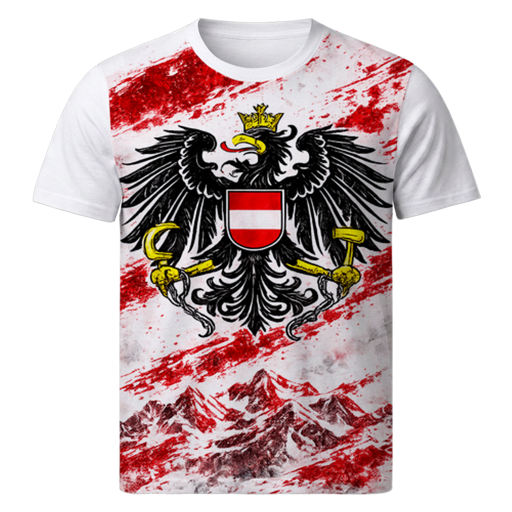 Österreich Full Print Fußball Shirt mit Adler Design und Alpenmotiv in Rot Weiß