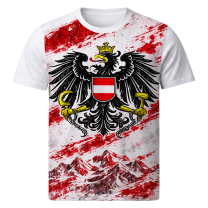 Österreich Full Print Fußball Shirt mit Adler Design und Alpenmotiv in Rot Weiß